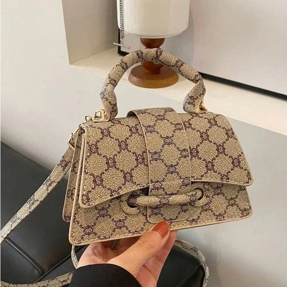 Designer Logo gg Beige brown Patterned mini handbag looks like gucci BRAND NEW - Picture 7 of 13